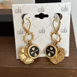 Cabi Black charm earrings in gold tone/ Crystal rhinestones/ Lever back